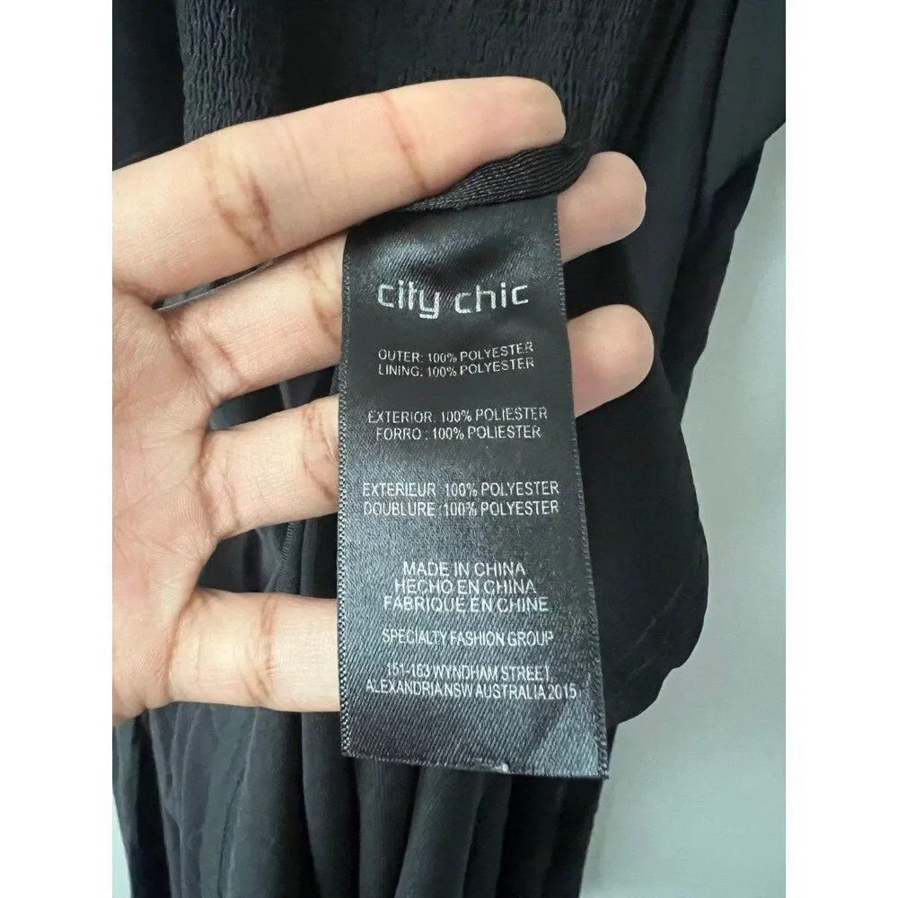 City Chic Plus Size Women Black Coquette Flare Smocking Back Babydoll Dress S/16